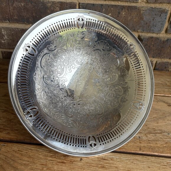 VTG Barker Brothers England Silver Plate Round Footed Reticulated Bowl Ornate - Picture 3 of 10